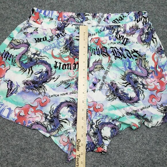 Rue21 Shorts Womens Plus 2X Multicolor Dragon Butterfly High Rise Pull On New - Picture 7 of 11